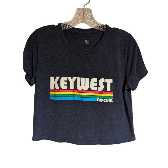 Rip Curl Key West Graphic T-Shirt Womens Small Blue Rainbow Cropped Tee - Picture 1 of 4